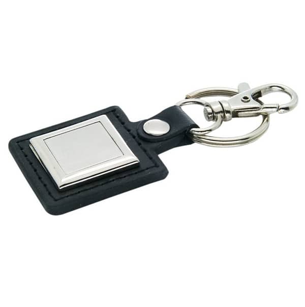 Square Leather Metal Finish Keychain